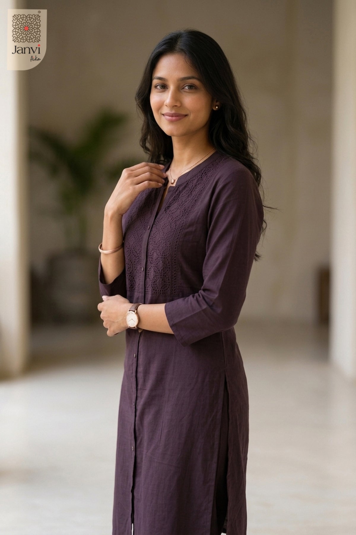 Side detail of Majesty Nirvi in wine mulmul cotton from the 2 piece outfits for ladies collection.