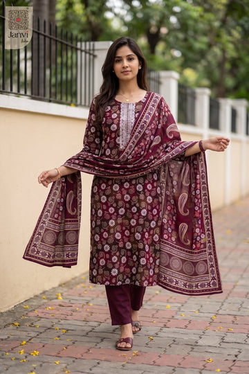 Front full view of Maroon Swirl showcasing style for readymade party wear suits online.