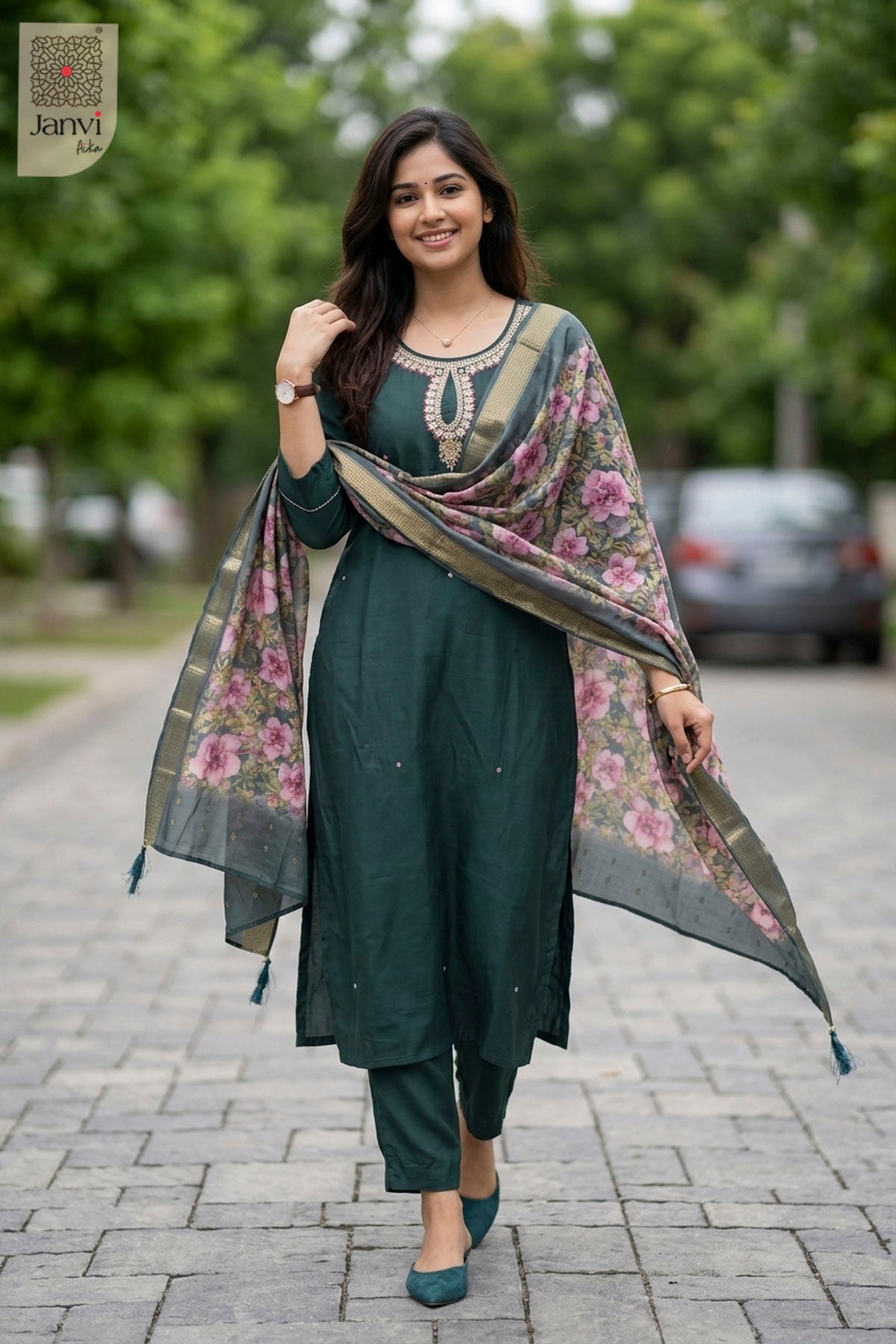 Mayura Emerald Silk Touch Chudidhar Set