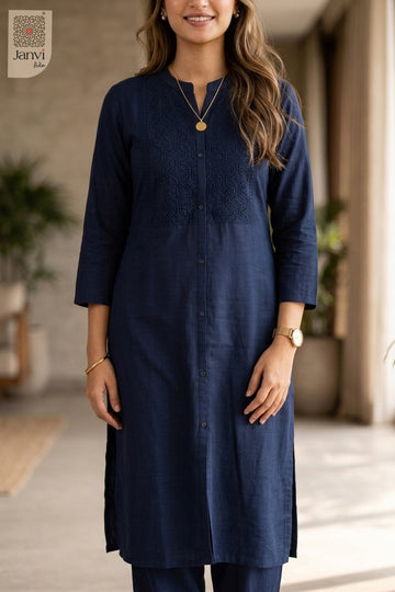 Close-up of Midnight Muse from the 2 piece outfits for ladies range showing tonal front embroidery.