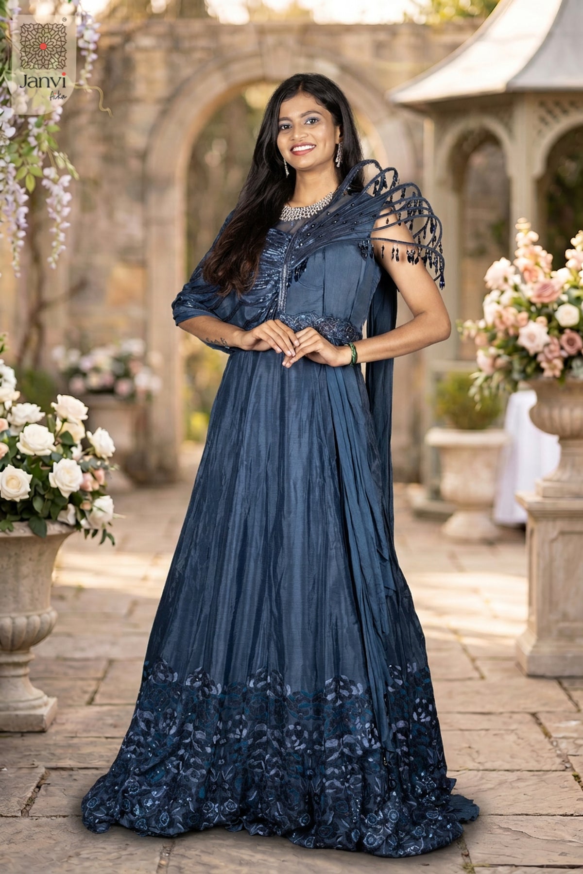 Radiate elegance in this front full view capturing exquisite women's apparel near me beautifully.