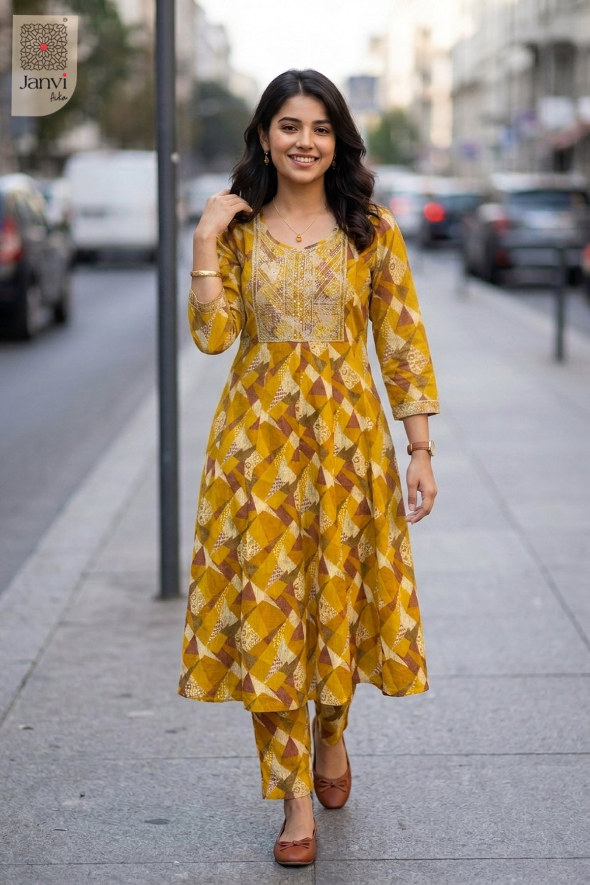 Side profile view of Mustard Mosaic showcasing design for black and white dresses for women.