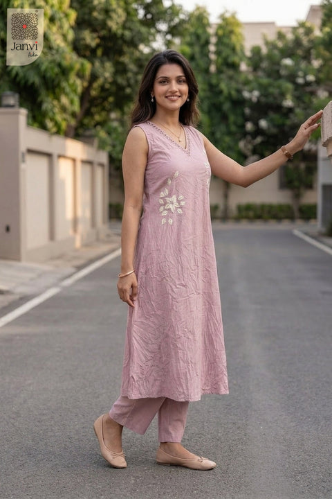 Mauve Imperial Mirrorwork Floral Kurta