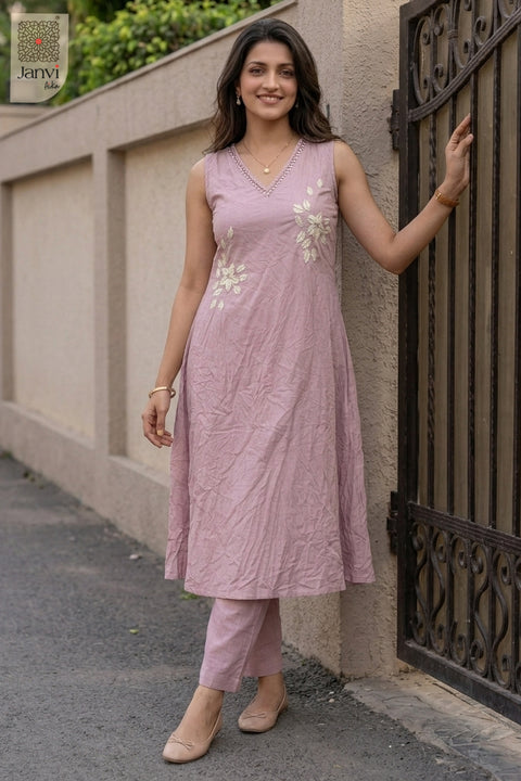 Mauve Imperial Mirrorwork Floral Kurta