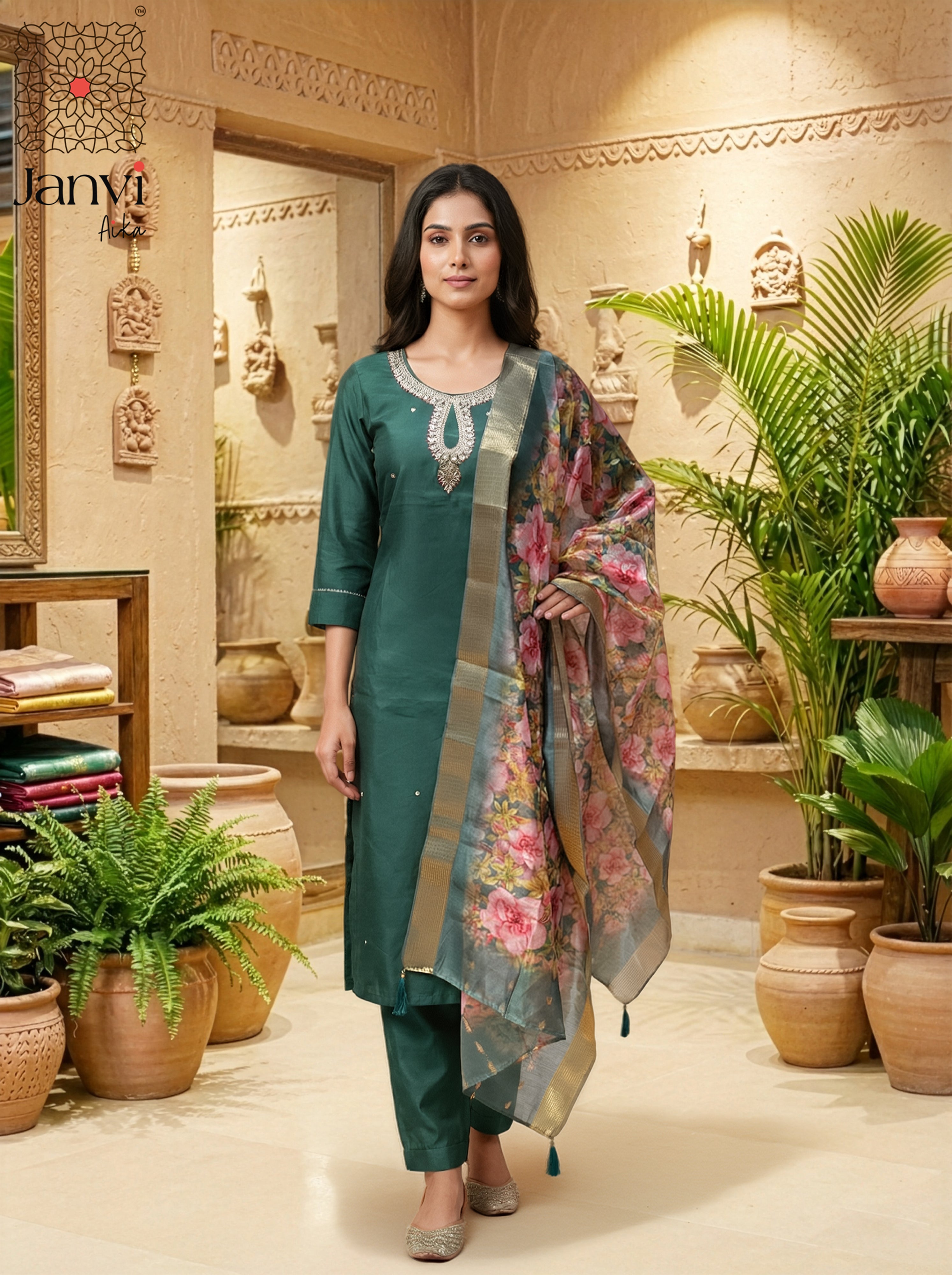 Mayura Emerald Silk Touch Chudidhar Set