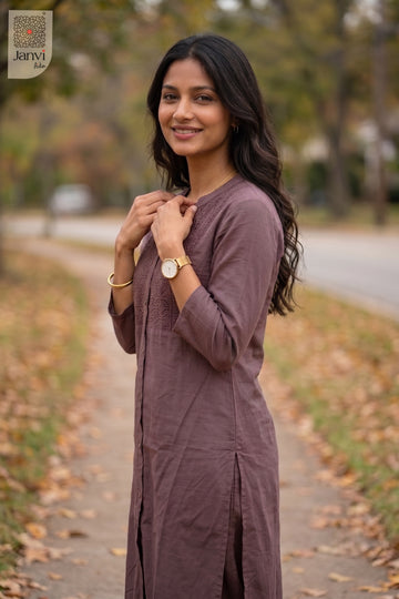 Three-quarter view of Mehar Bliss from the 2 piece outfits for ladies range with elbow sleeves.