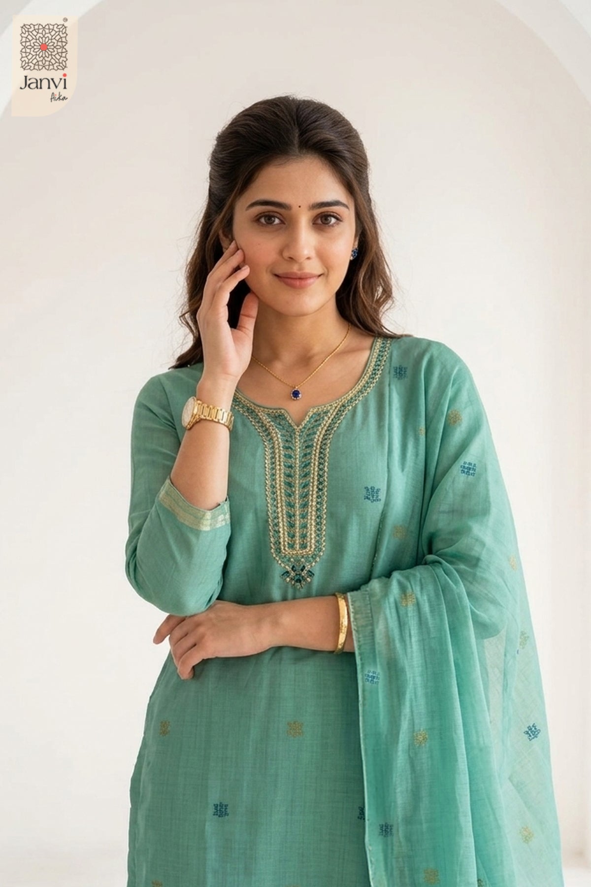 Mint Lotus Embellished Set