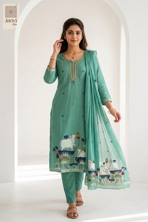 Mint Lotus Embellished Set