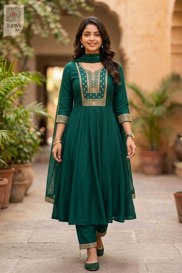 Side profile view of Naurya Teal showcasing design for birthday party dresses for ladies.