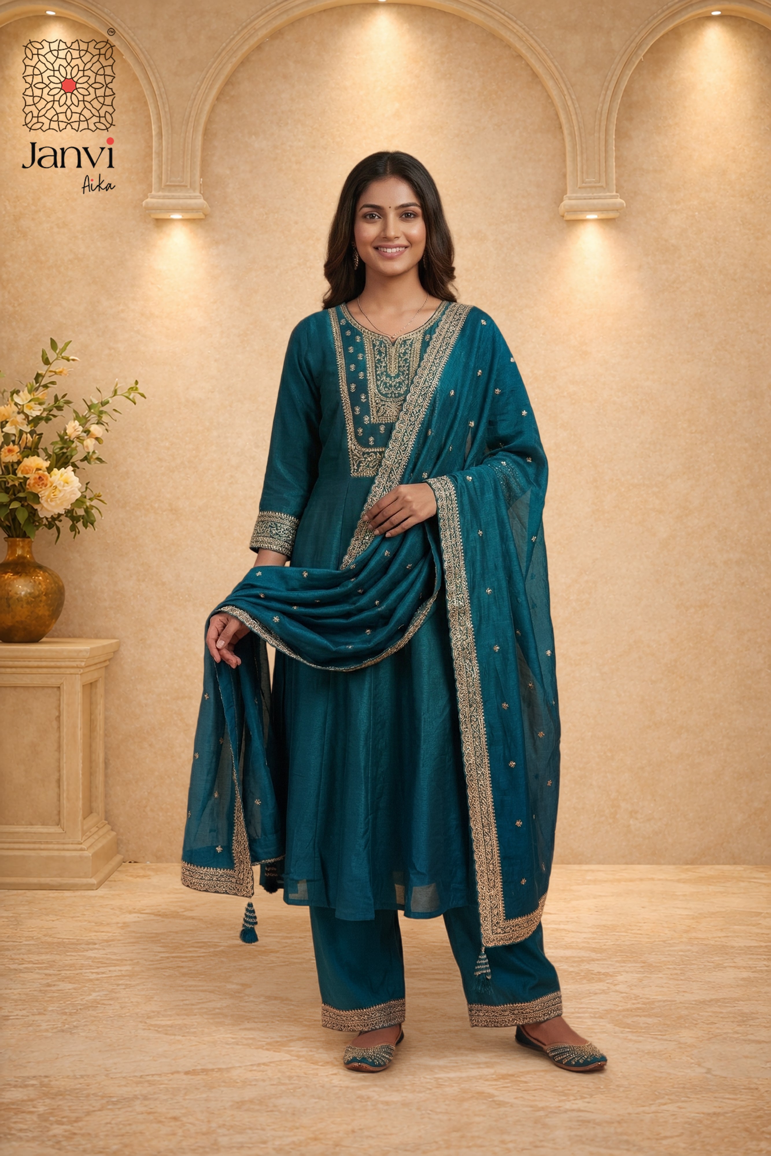 Naurya Teal Anarkali Dress