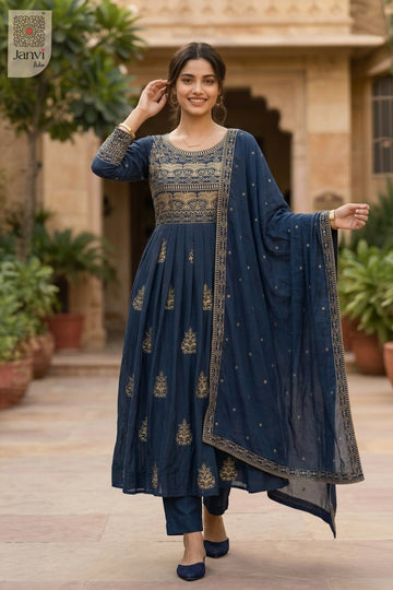 Back view showing neckline styling of Neelara Zari for indian party wear dresses for women.