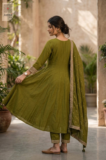 Front angled view of the flared silhouette of Noor Olivia for women's online clothing boutique.