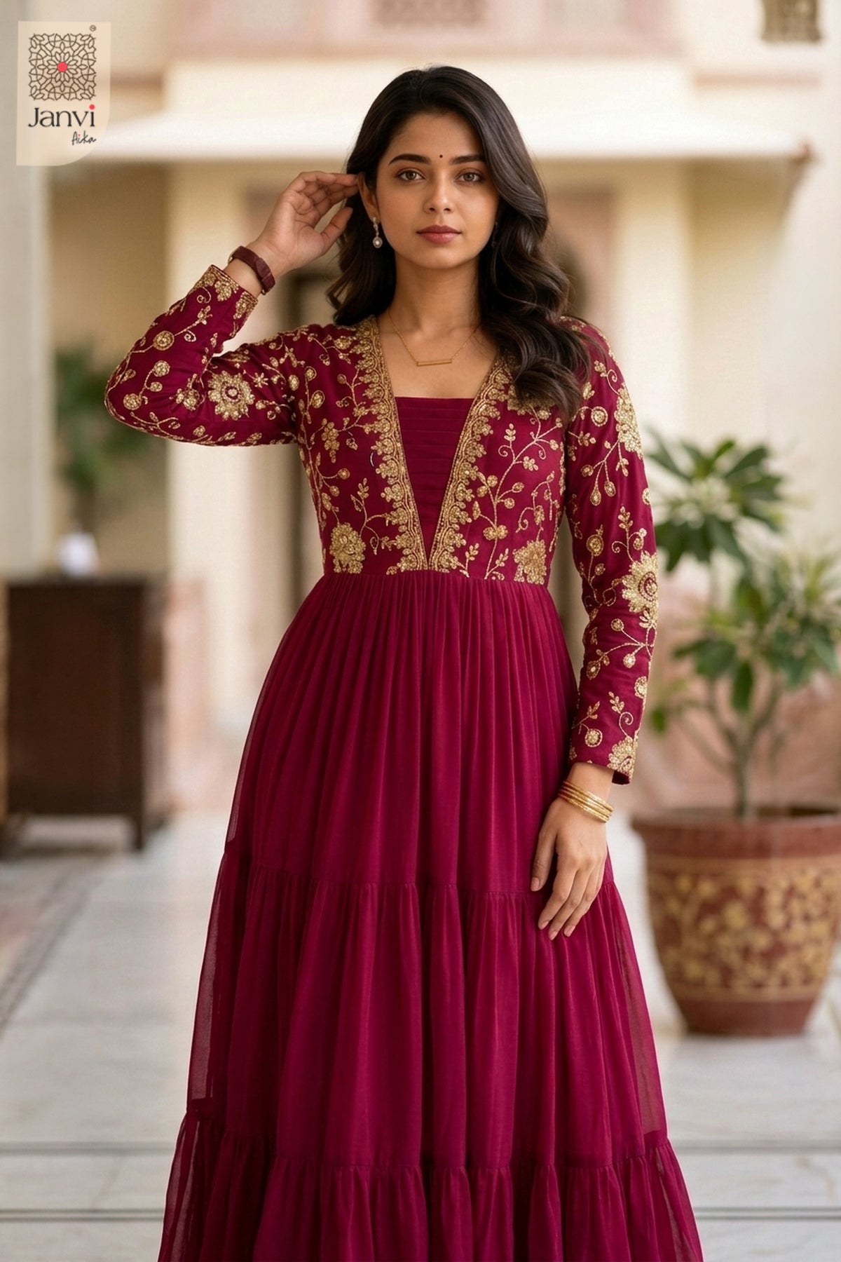Close-up of bodice and embroidery of Noorza Crimson Grace for black and white dresses for women.