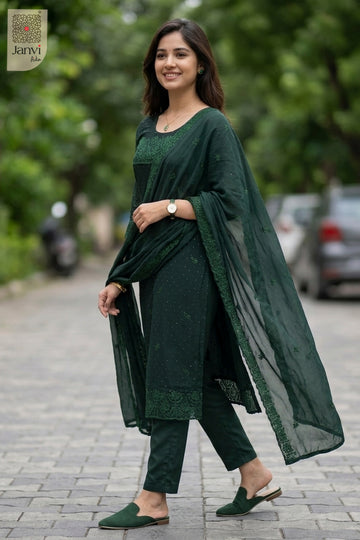 Side profile view of Nyra Deep Green showcasing design for traditional navratri chaniya choli.