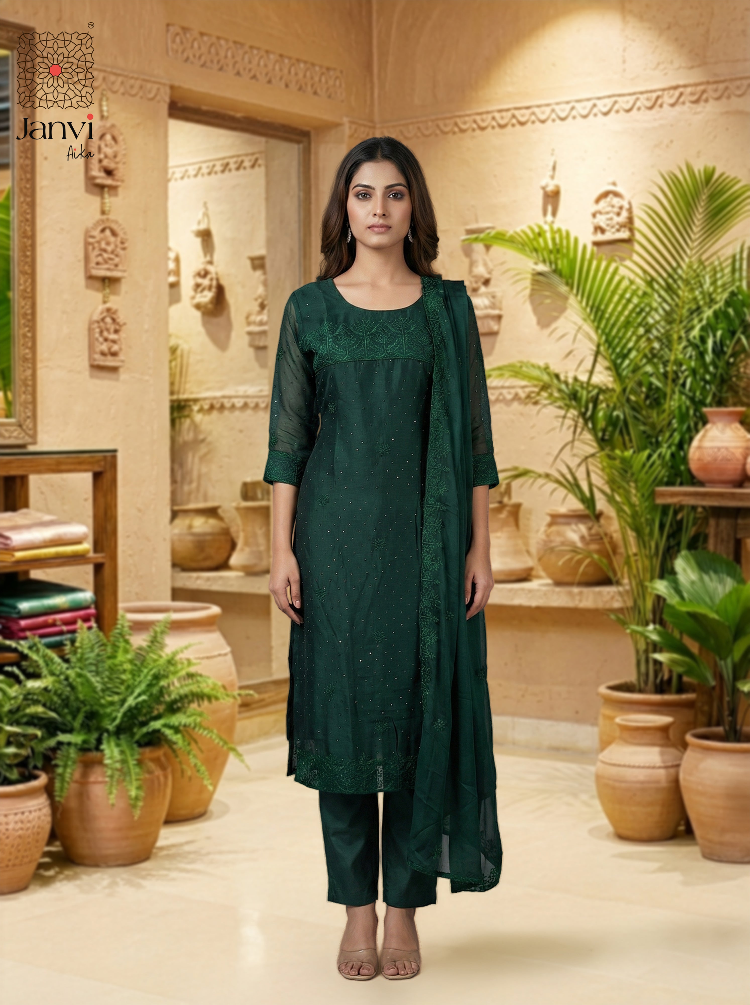 Nyra Deep Green Couture Chudidhar Set