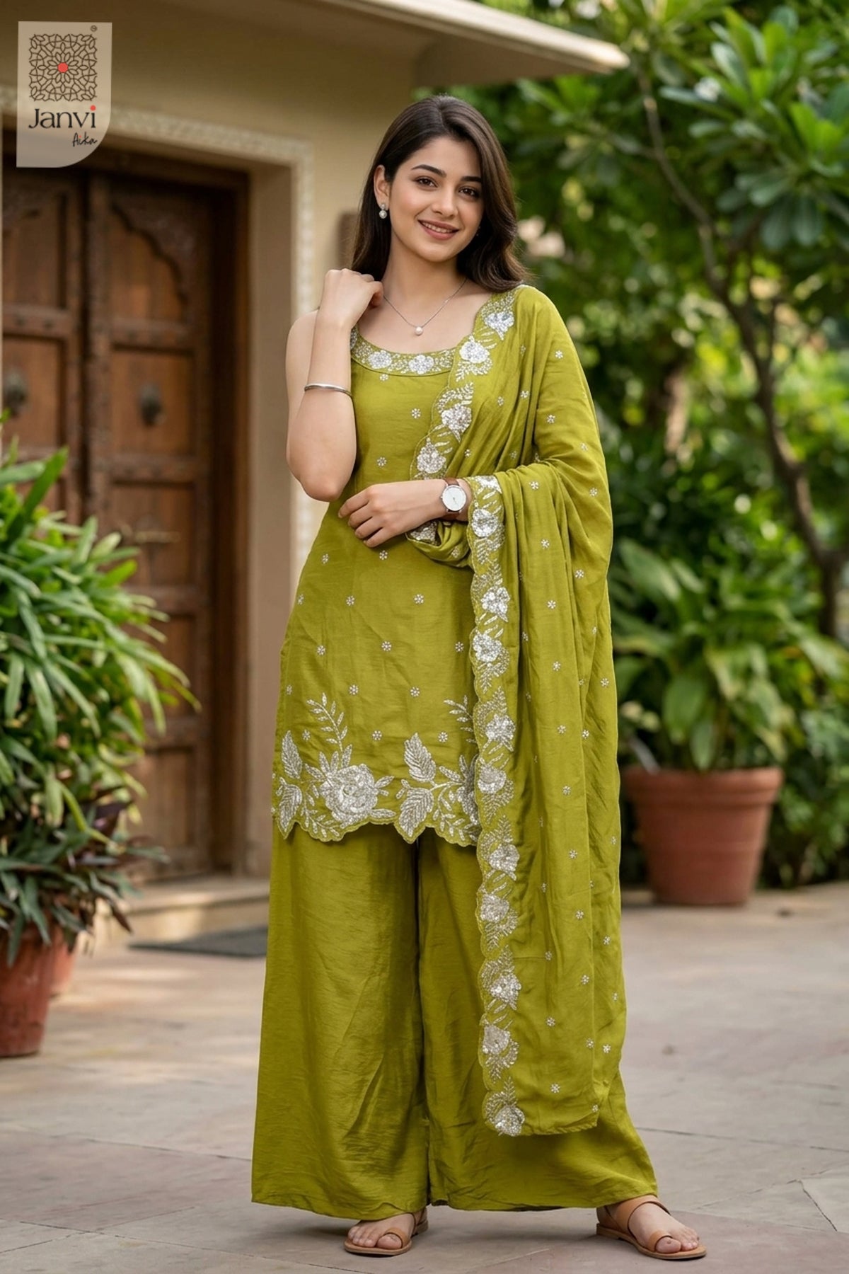 Olive Garland Sharara Set