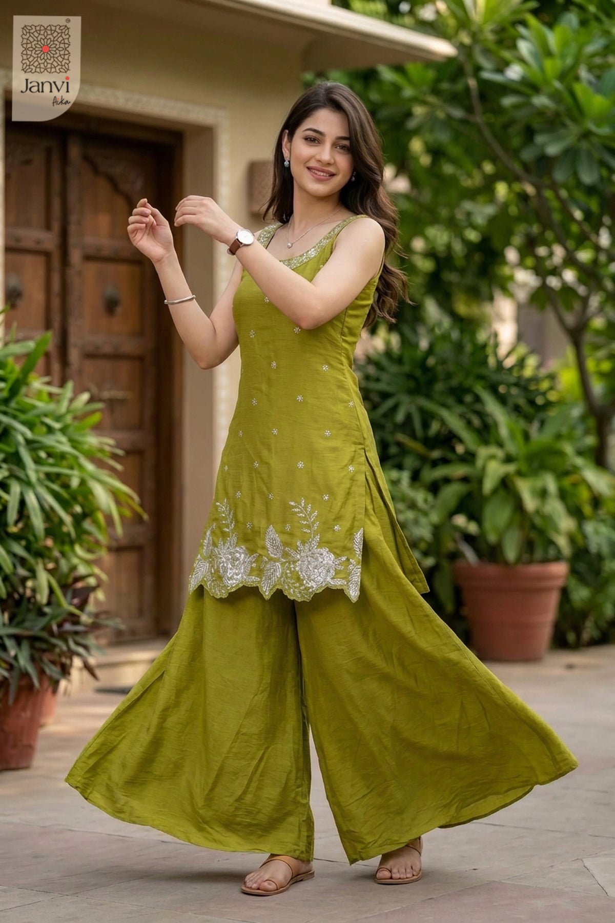Olive Garland Sharara Set
