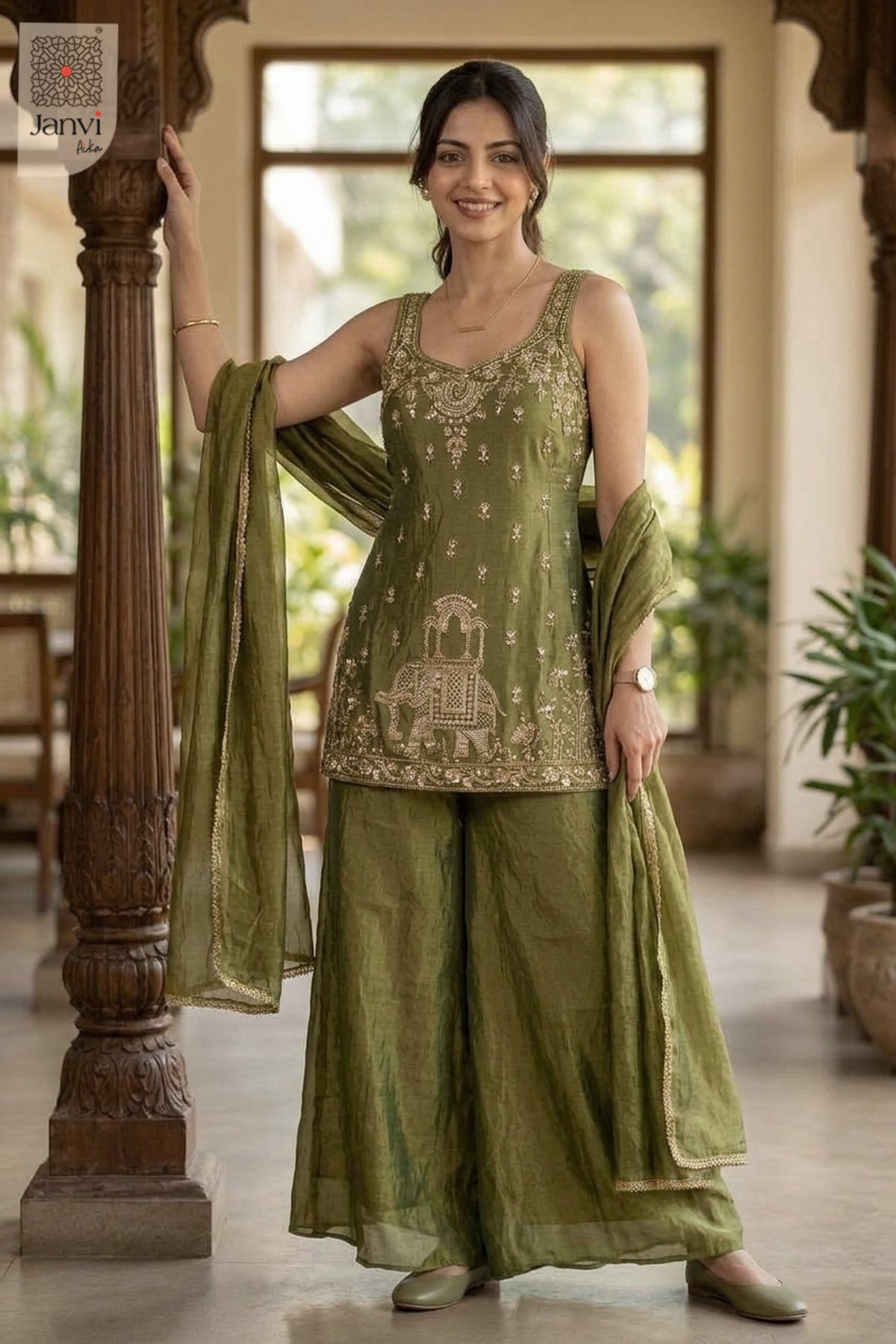 Olive Mirage Sharara Set
