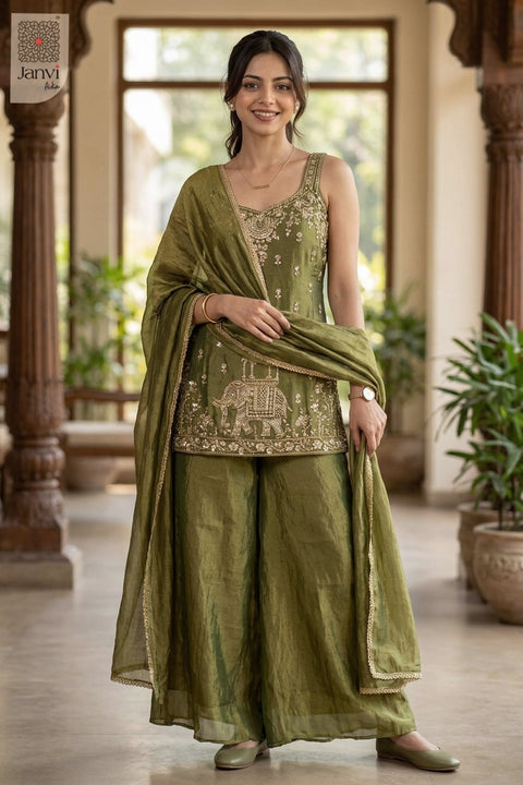 Olive Mirage Sharara Set