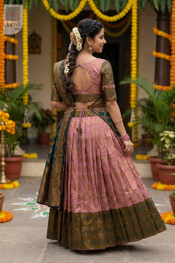 Back view showing neckline styling of Pankhuri Prism for boutique near me for lehenga stitching.