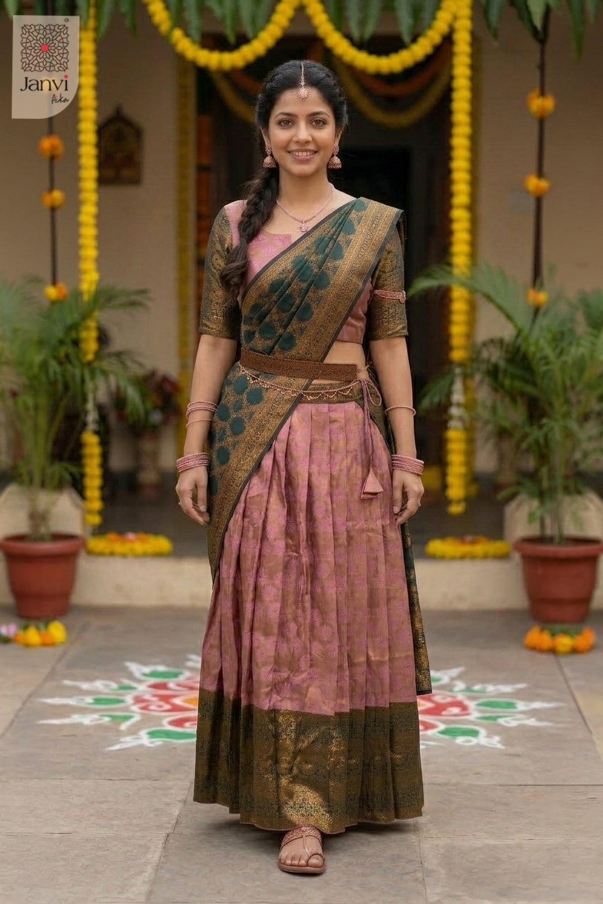 Front full view of Pankhuri showcasing style for latest lehenga designs for wedding with price.