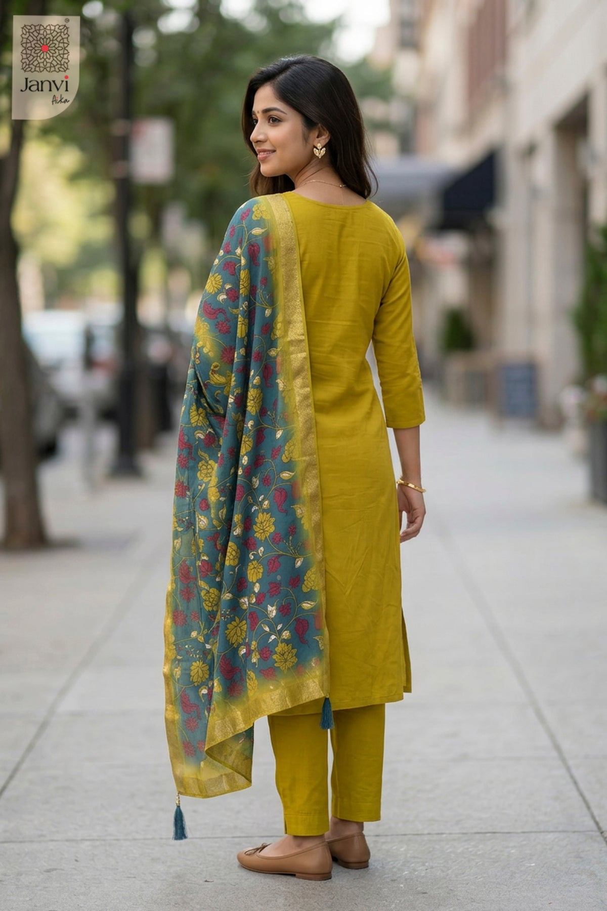 Parrot Green Silk Blend Embroidered Chudidhar Set with Floral Dupatta – Festive Wear