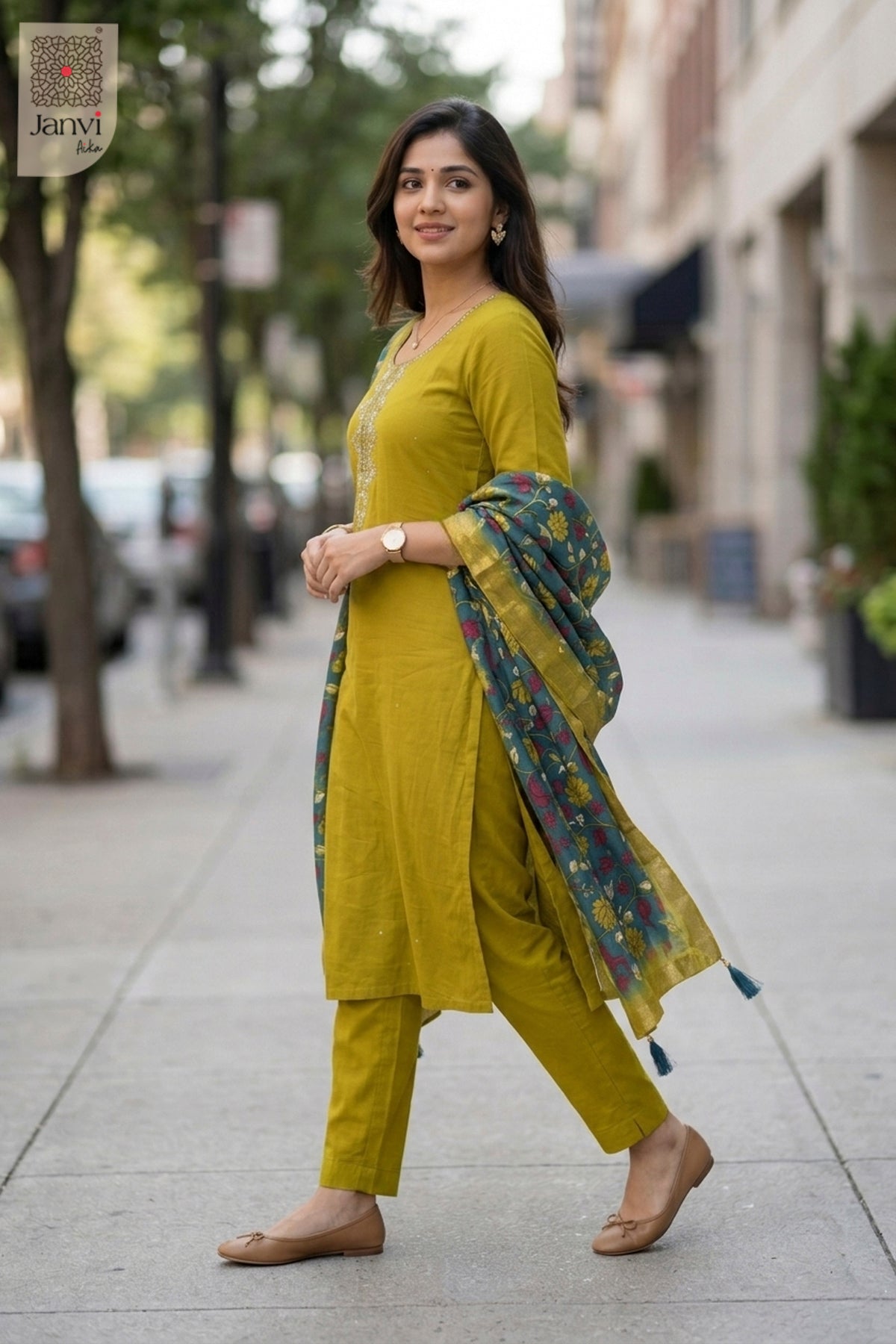 Parrot Green Silk Blend Embroidered Chudidhar Set with Floral Dupatta – Festive Wear