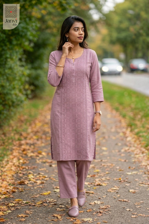 Standing front view of Petal Poise in dark pink from the 2 piece outfits for ladies collection.