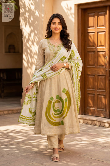 Waist-up front view of Pista Swirl presenting style for indo western party wear for ladies.
