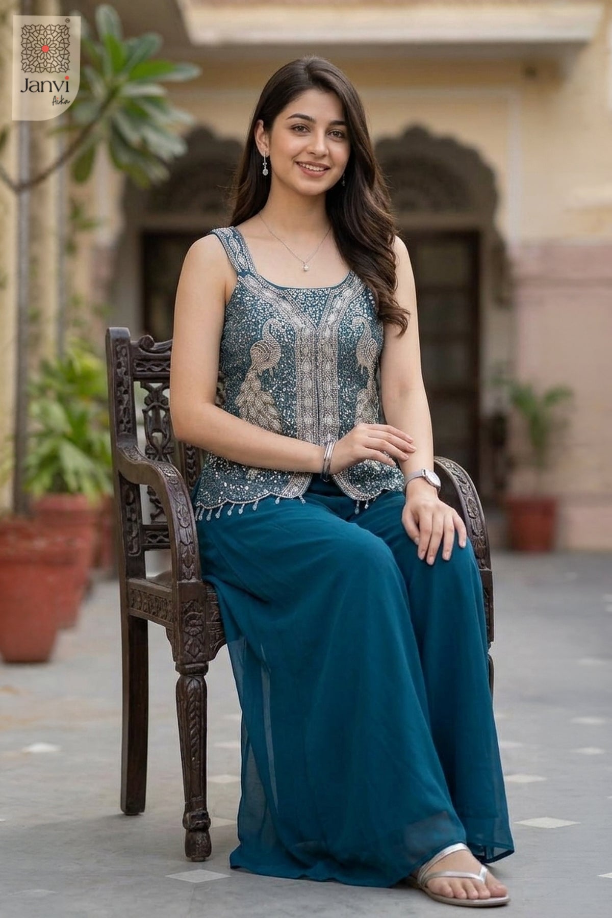Peacock Teal Sharara Set