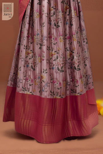 Skirt hem close up view of a half saree as a beautiful saree as lehenga for weddings.