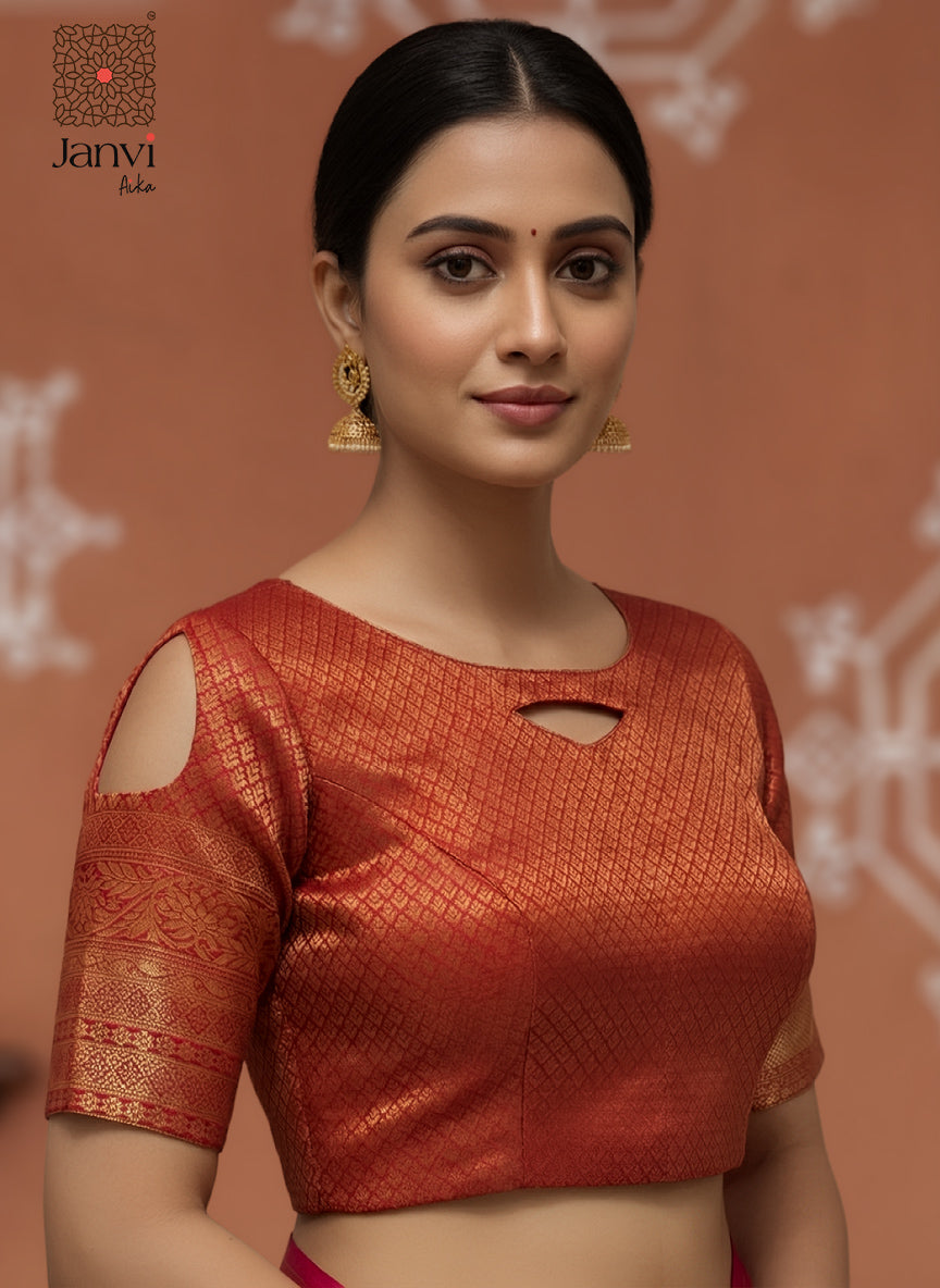 Pink Floral Half Saree Lehenga Set with Rust Silk Blouse & Contrast Pallu