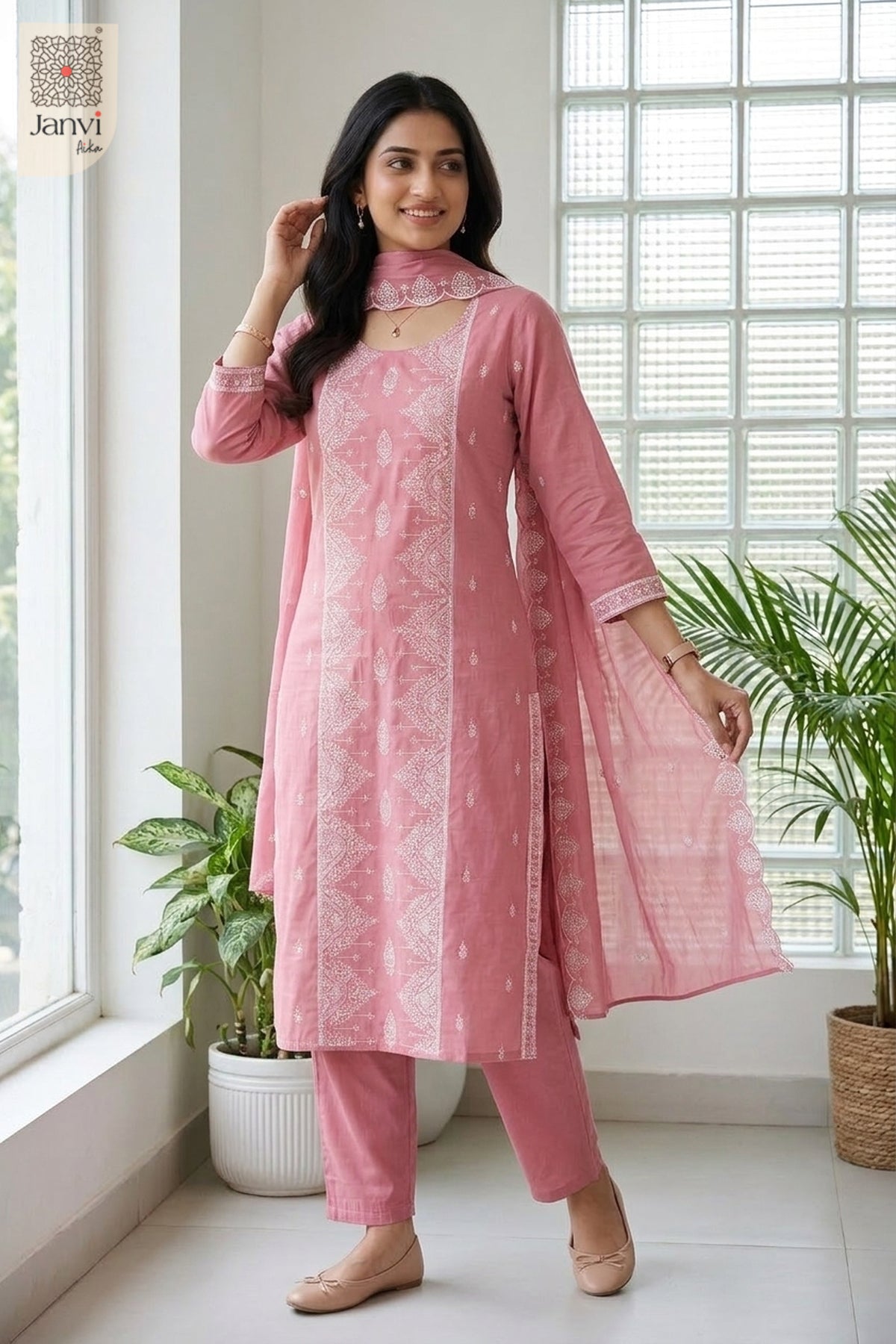 Pink Zariya Intricate Embroidered Straight Kurta