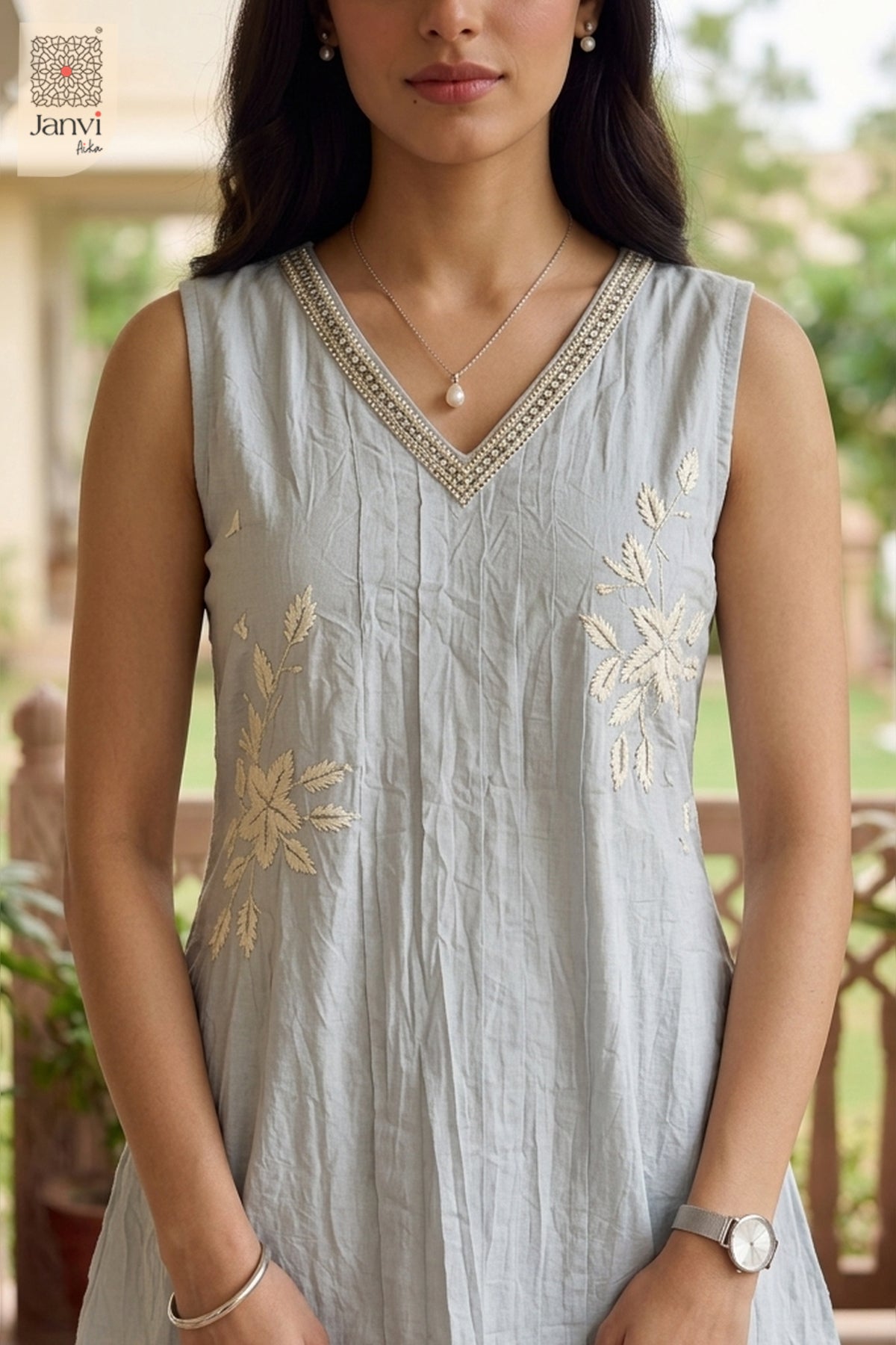 Platinum Petals Royal Mirrorwork Kurta