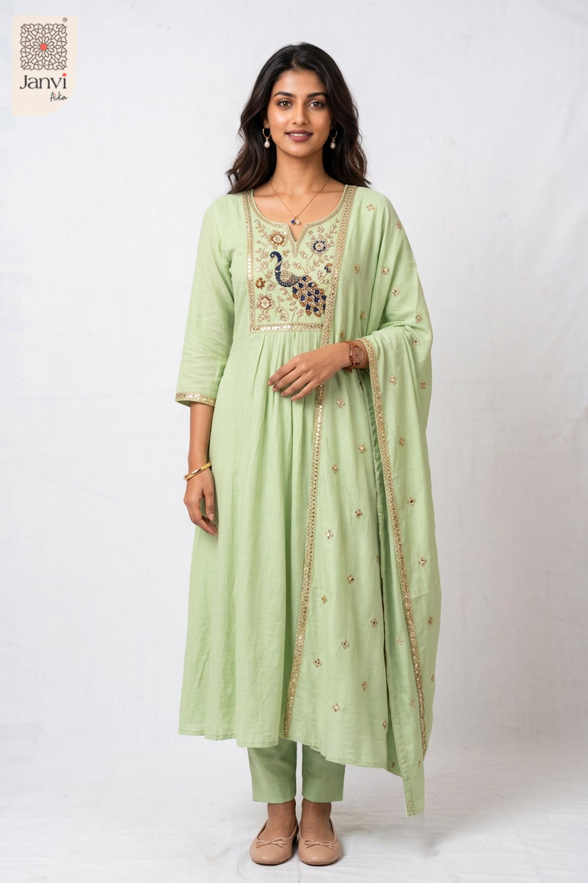 Plumage Lattice Embroidered Notch Neck