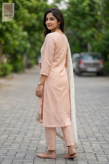 Back view showing neckline styling of Roselyn Soft Blush for readymade party wear suits online.