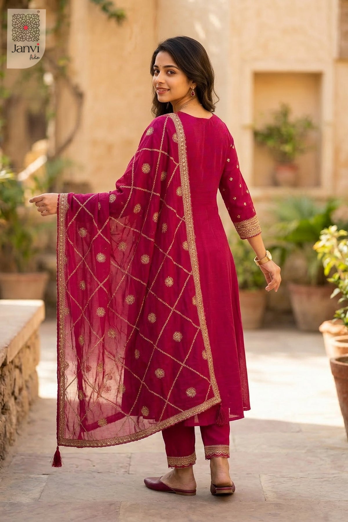 Back view showing neckline styling of Royal Rani for women's party dresses online shopping.