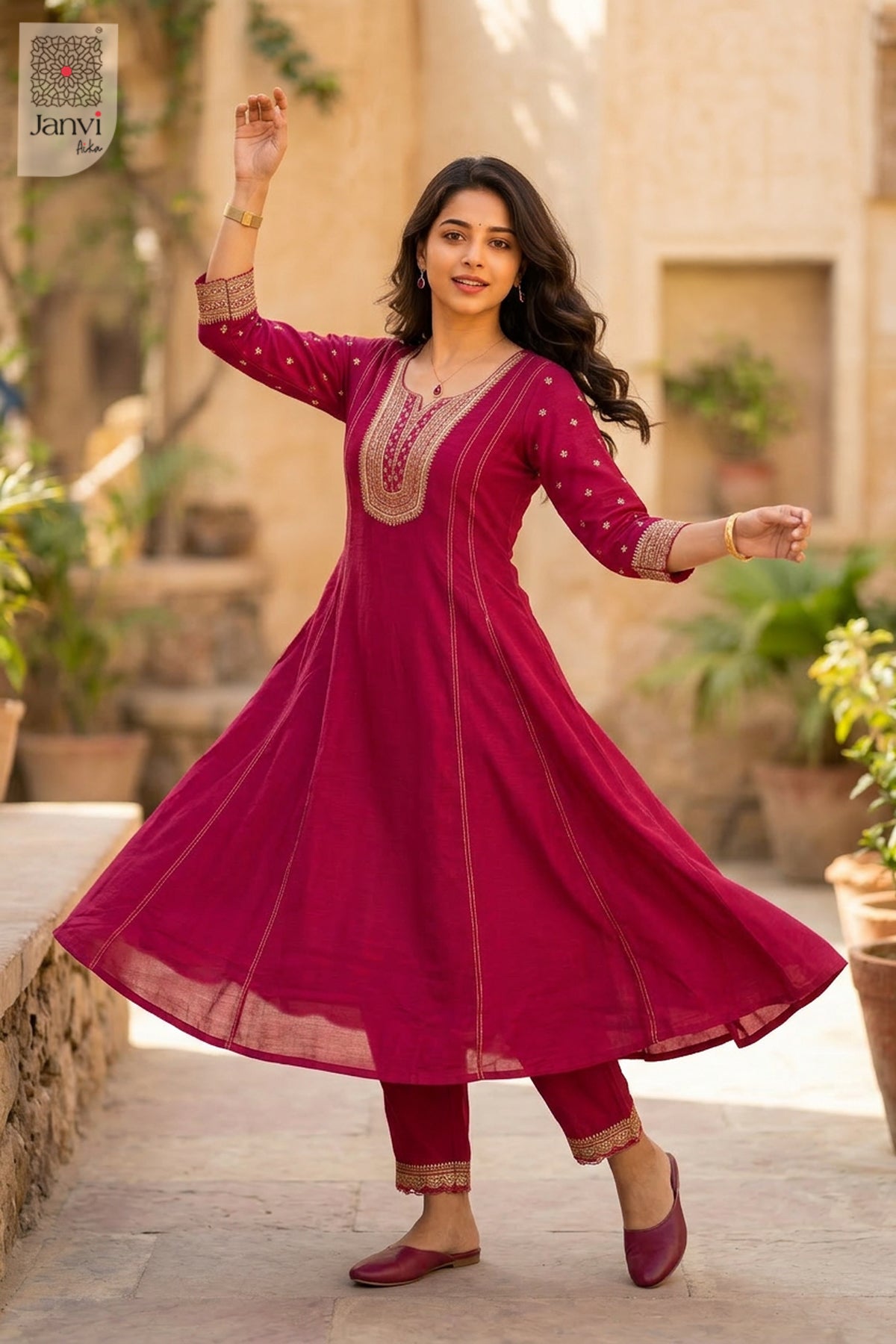 Close-up of bodice and embroidery of Royal Rani for casual birthday party outfits for ladies.