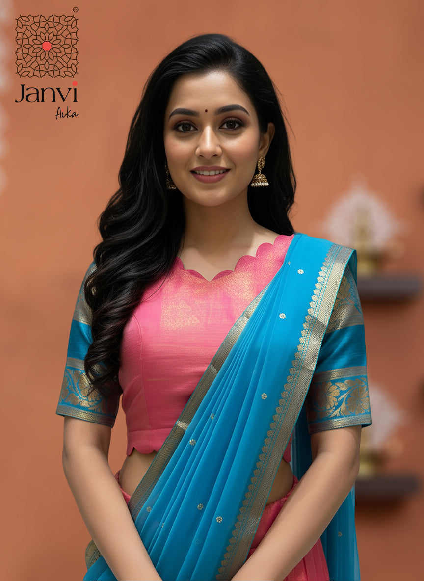 Rose Lagoon Half Saree Lehenga Set