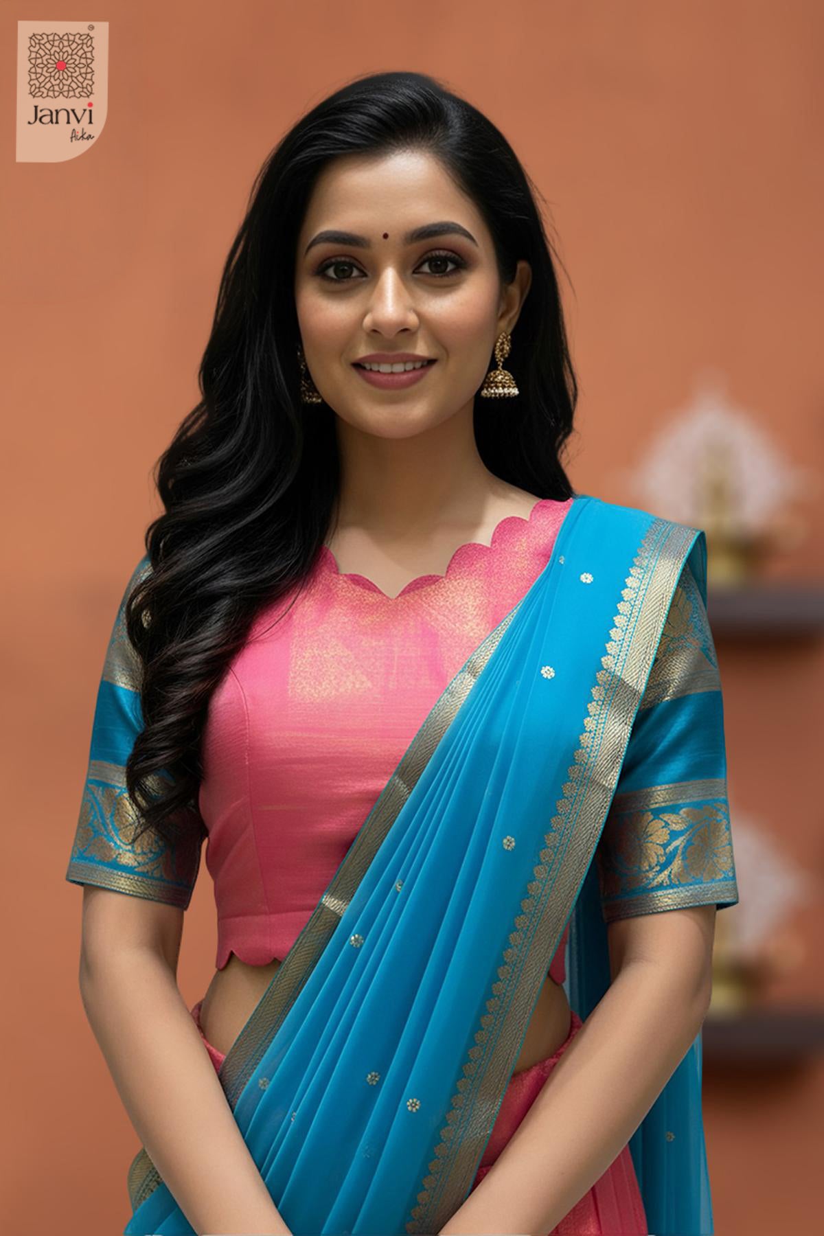 Rose Lagoon Half Saree Lehenga Set