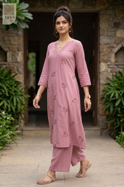 Rose Petal Embroidered Kurta