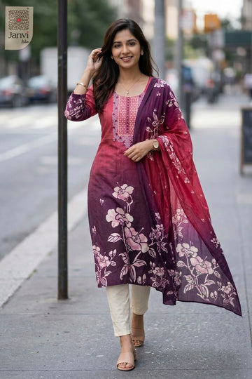 Front full view of Sunset Ombre Bloom showcasing style for women's black dresses with sleeves.