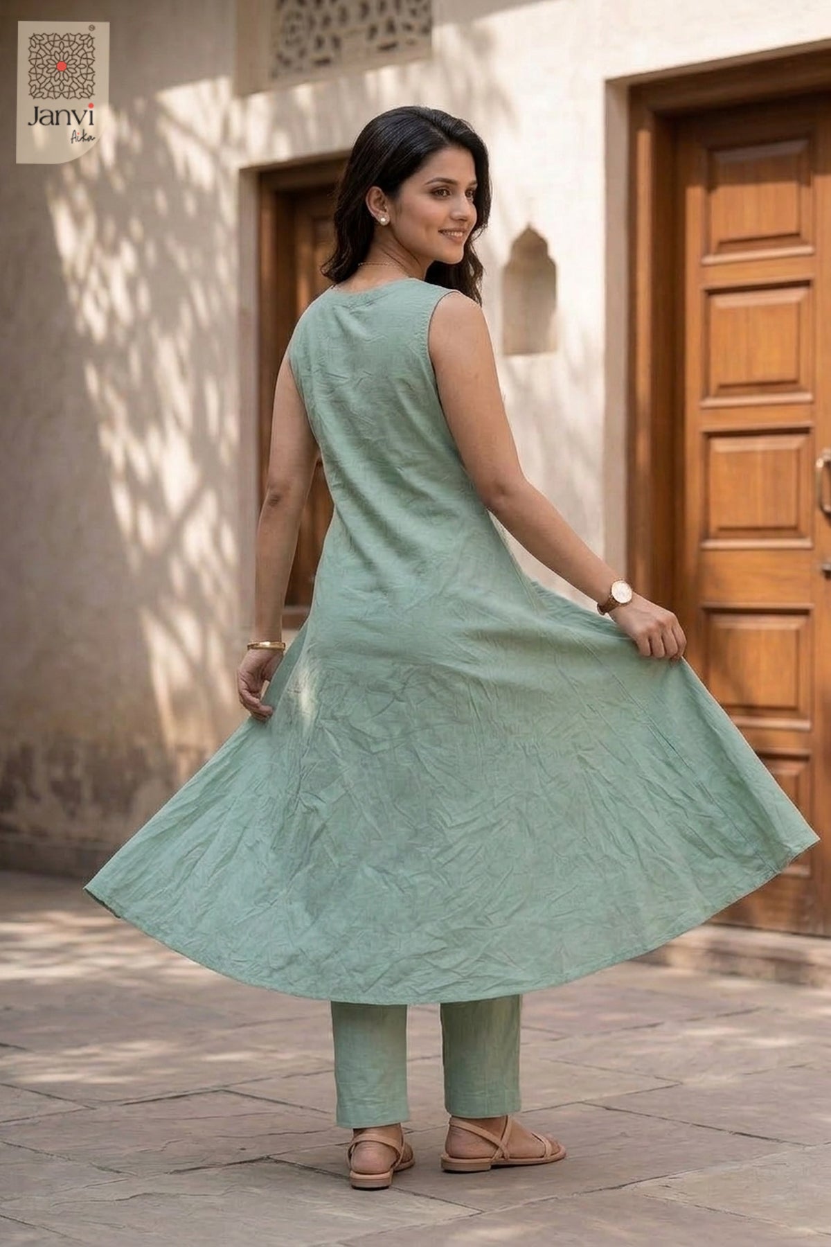 Sage Imperial Mirrorwork Floral Kurta