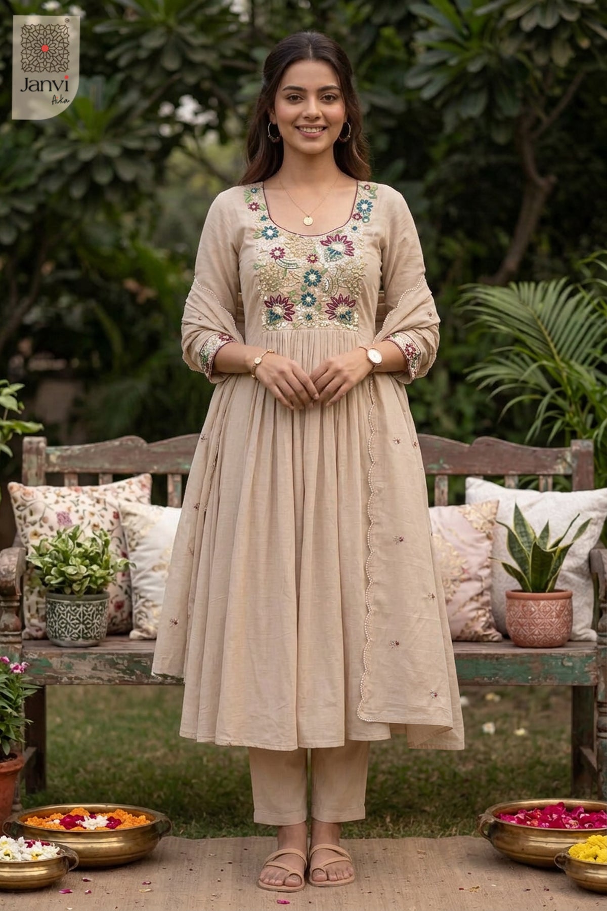 Sand Jewel Meadow Beadwork Round Neck