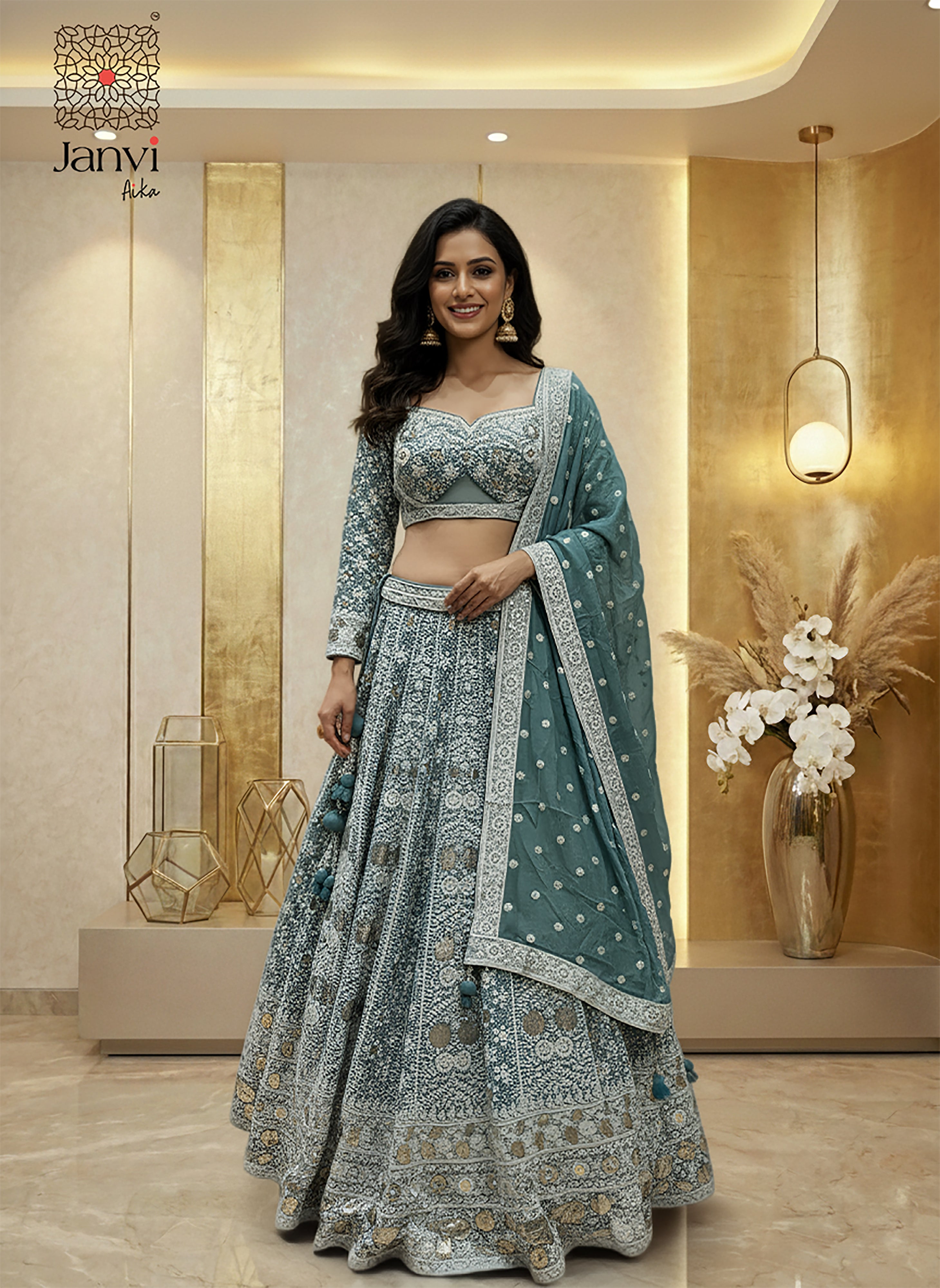Seafoam Green Chikankari Lehenga Set