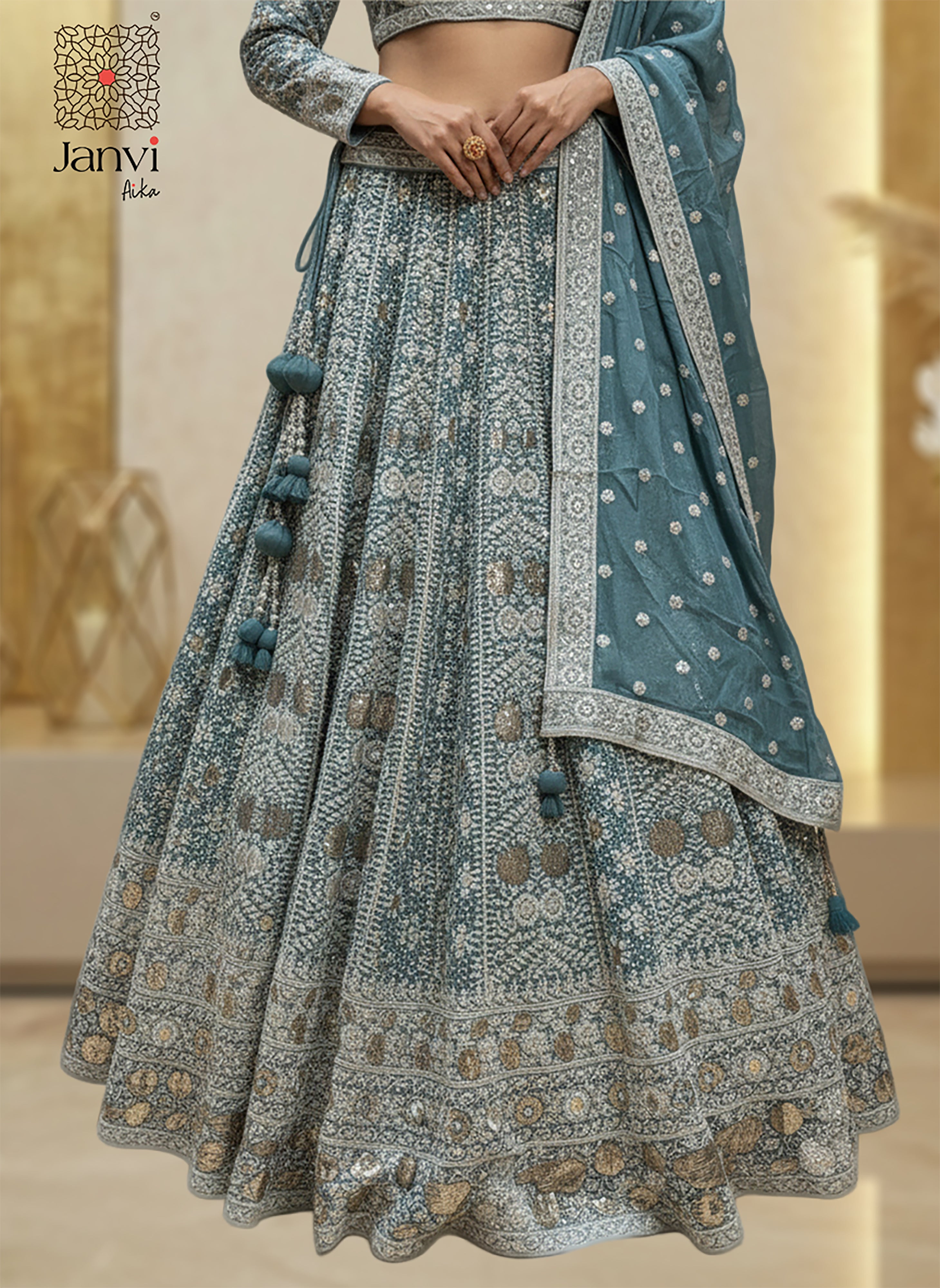 Seafoam Green Chikankari Lehenga Set