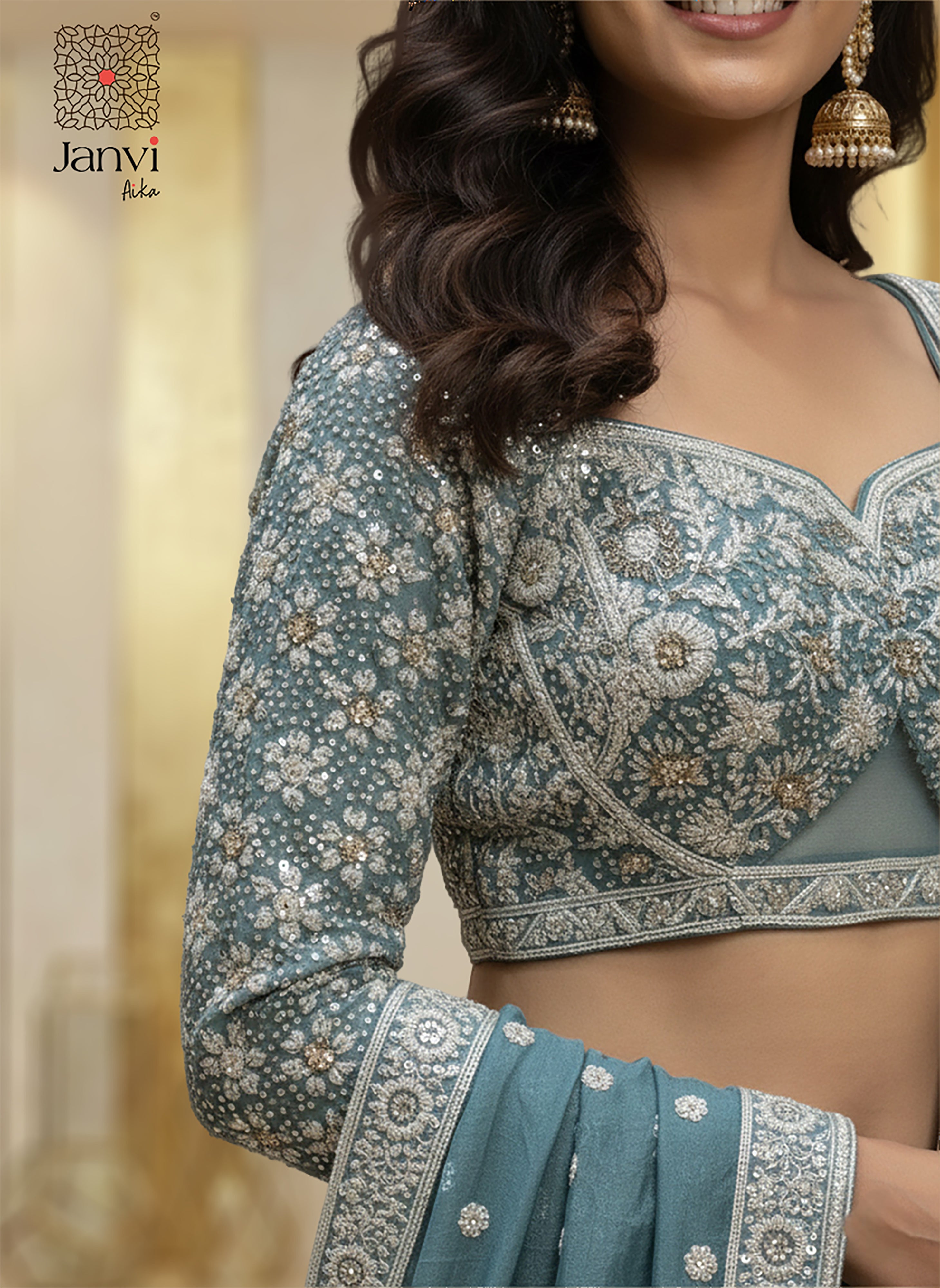 Seafoam Green Chikankari Lehenga Set