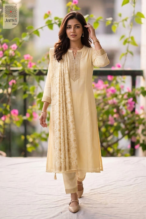 Balcony outdoor pose touching hair in a silver thread embroidered party wear churidar.