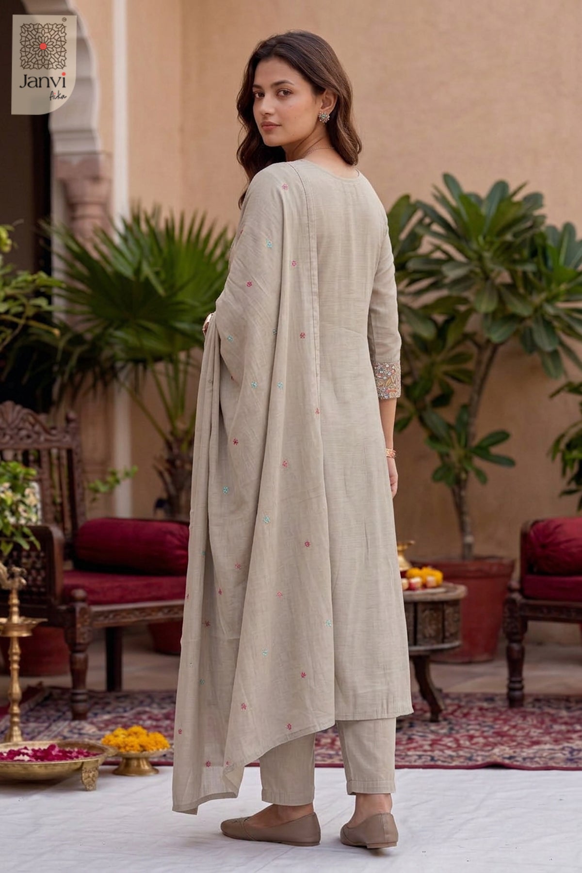 Stone Petalcraft Embroidered Round Neck