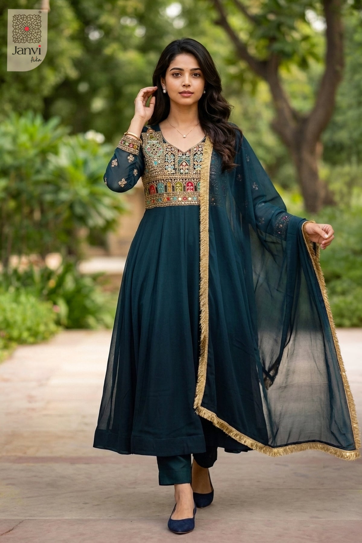 Front full view of Tealara Luxe showcasing style for readymade dress online shopping.